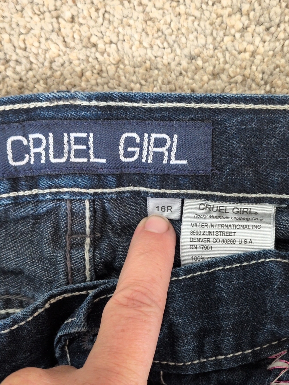 Cruel Girl Dark Wash Girl Jeans with Contrast Stitching 16R